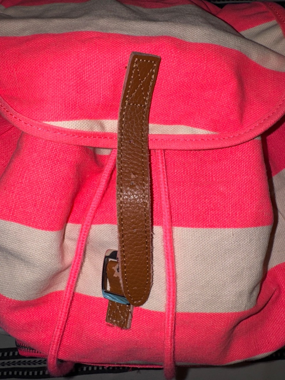 NWOT, Y2K PINK Victoria's Secret Neon Pink Striped Canvas Backpack, Vintage - Picture 6 of 11